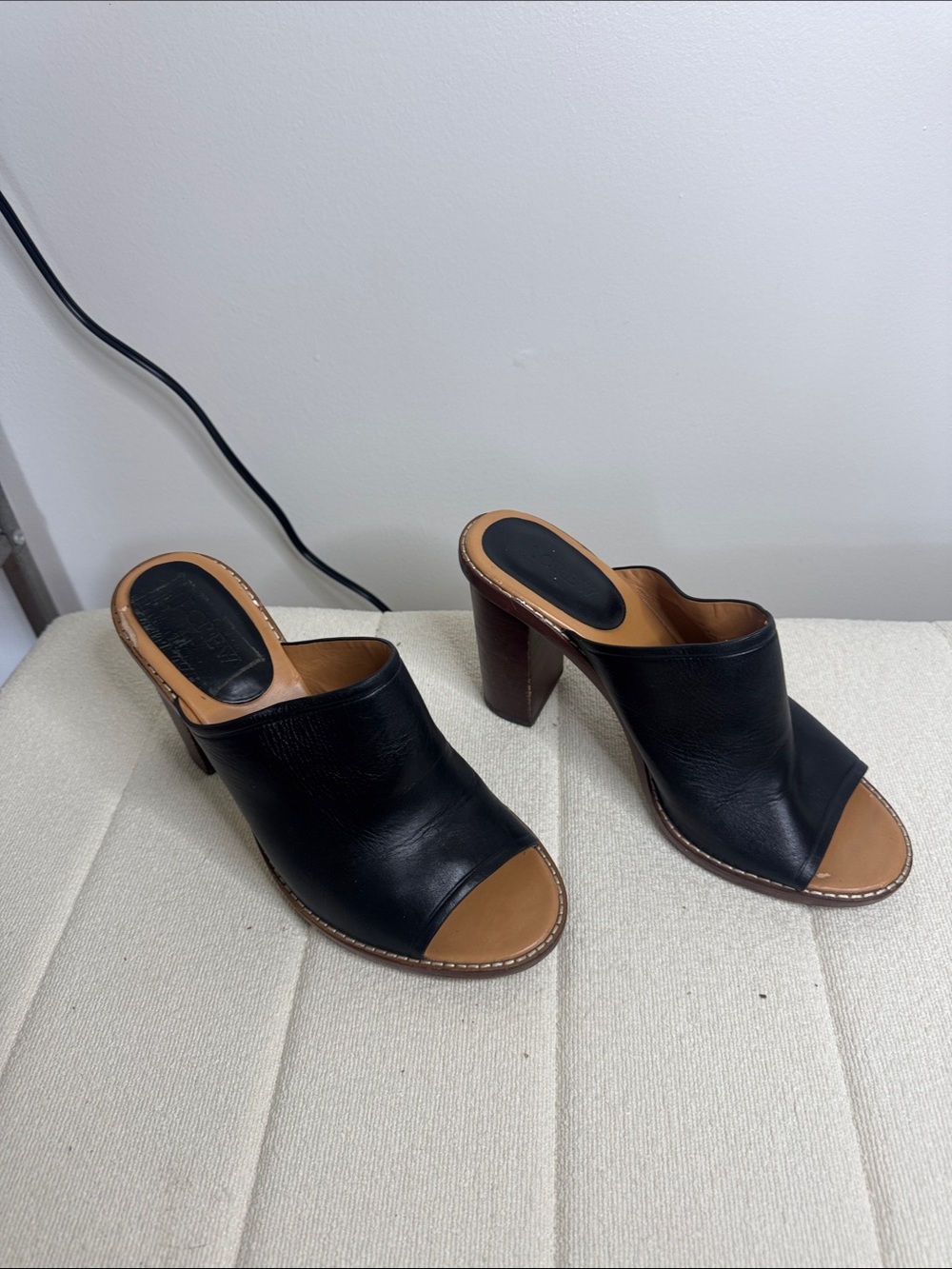 J Crew Black Leather Open-Toe Mule Heels